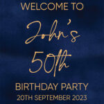 Blue Background, Gold Text Birthday Signage Template