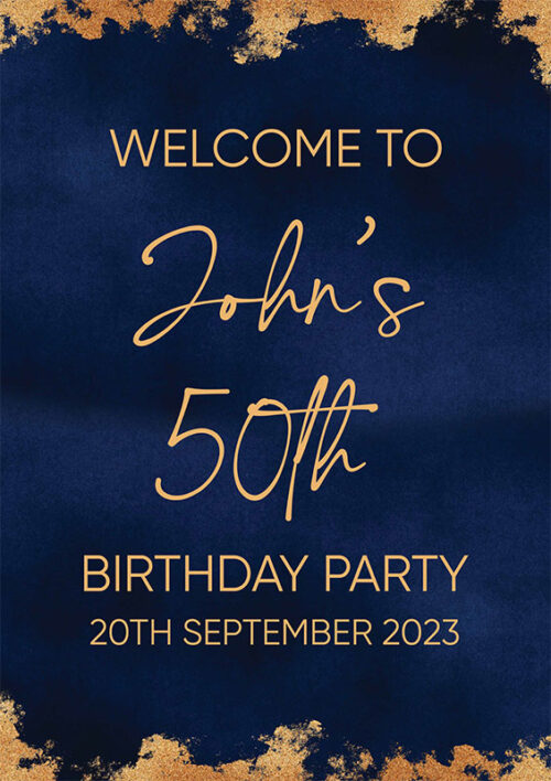 Blue Background, Gold Text Birthday Signage Template