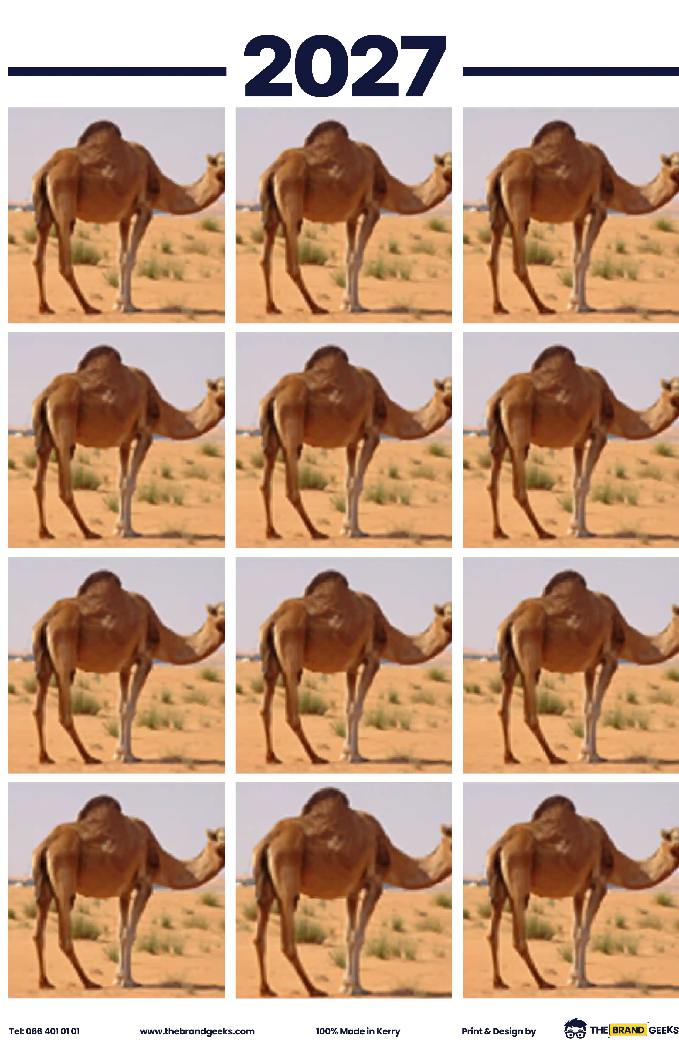 2027 A4 Calendar Cover Example with Camel Images for each month